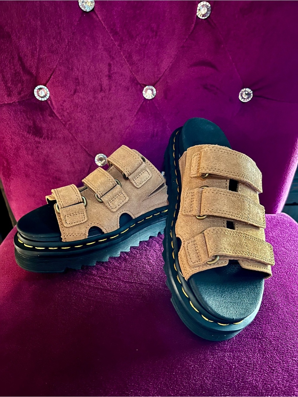 Dr Martens Raine Slide Sandals Size EU 38 US 7 UK 5 Tan Triple Strap Platform